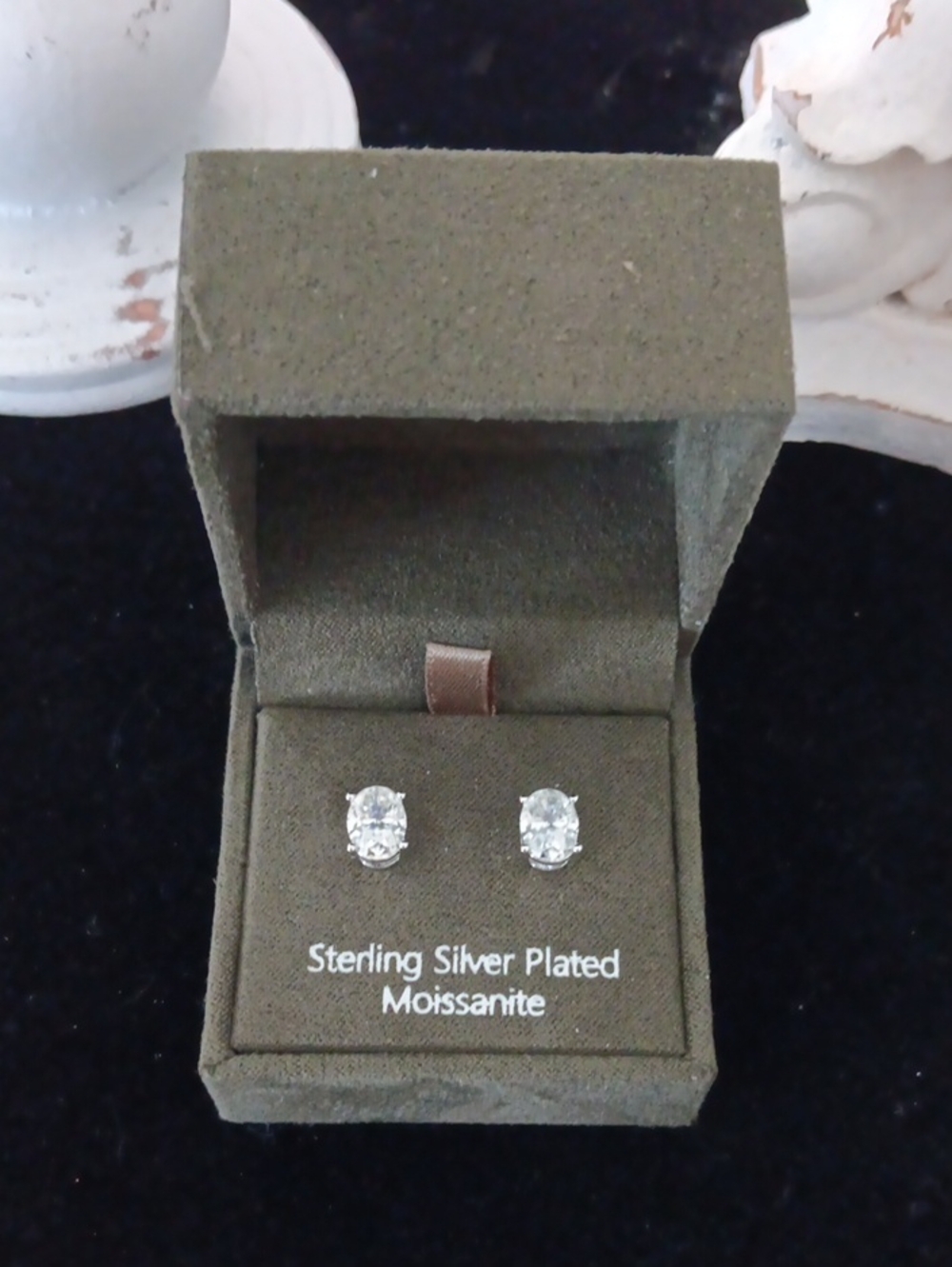 Source Unknown Sterling Silver Plated Clear Oval Stud Earrings